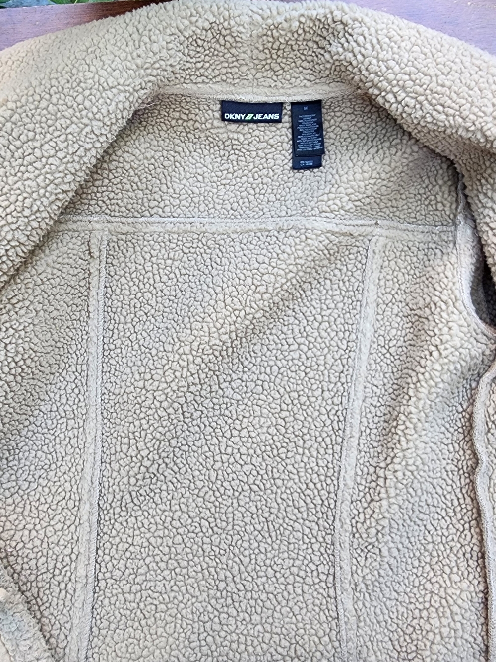 Vintage DKNY Faux Suede Shearling Toggle Duffle Coat Jacket Beige [M] - Picture 10 of 12